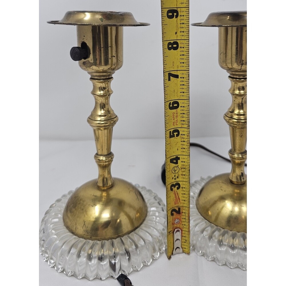 Vtg Antique Art Deco Molded Glass Metal Desk Side Table Lamp MCM  9” Pair Works - Picture 13 of 14